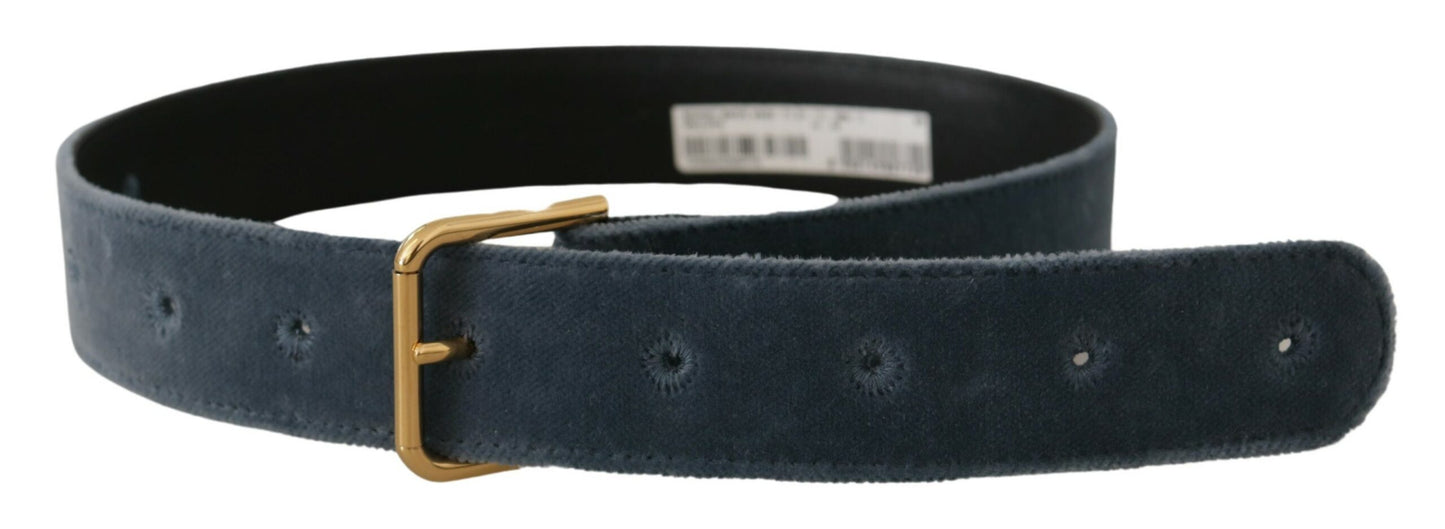 Dolce &amp; Gabbana Ceinture à boucle en velours bleu marine avec logo en métal doré