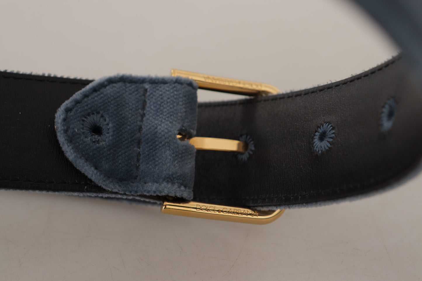 Dolce &amp; Gabbana Ceinture à boucle en velours bleu marine avec logo en métal doré