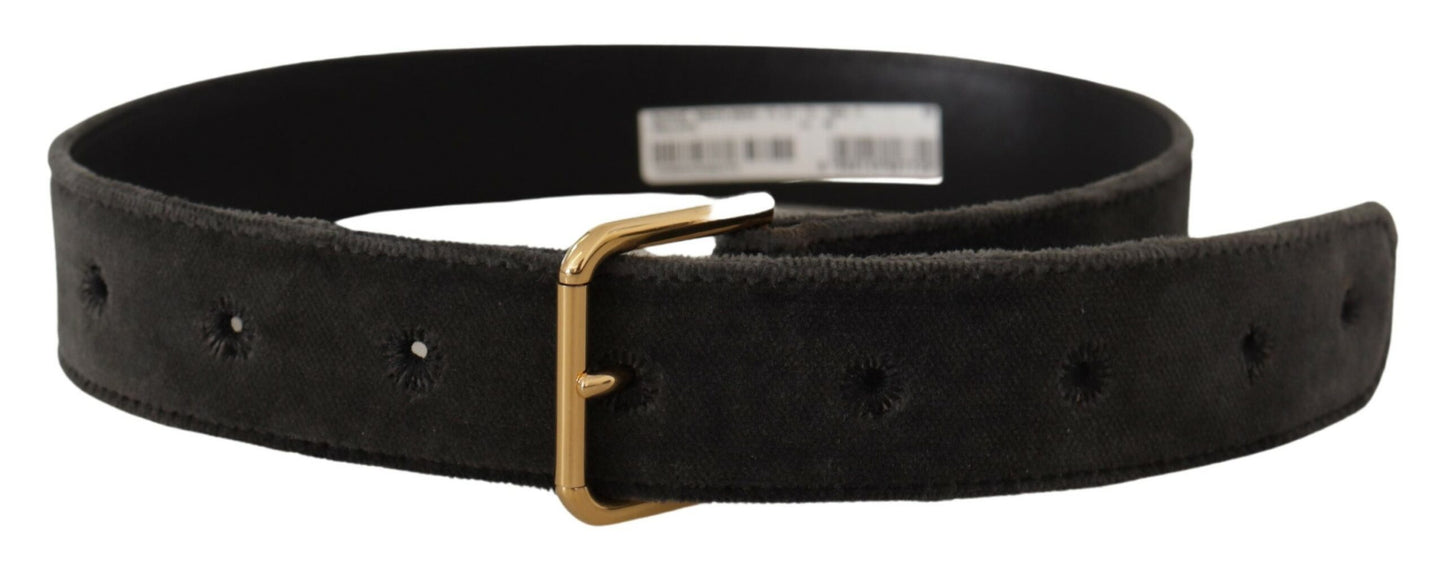 Dolce &amp; Gabbana Ceinture à boucle en métal avec logo en velours marron doré