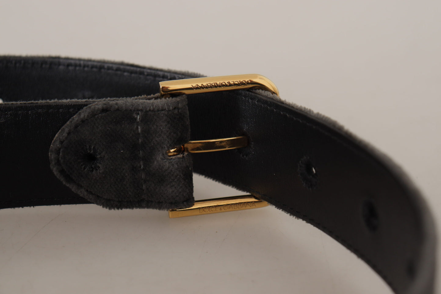 Dolce &amp; Gabbana Ceinture à boucle en métal avec logo en velours marron doré