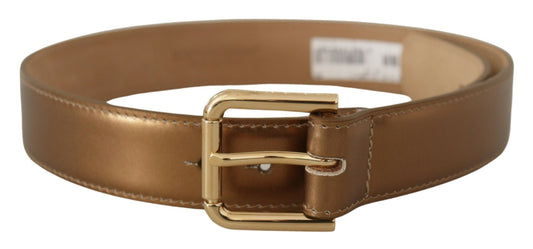 Dolce &amp; Gabbana Ceinture à boucle en cuir bronze avec logo doré gravé