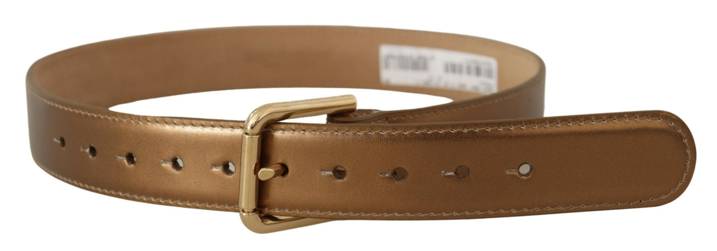 Dolce &amp; Gabbana Ceinture à boucle en cuir bronze avec logo doré gravé