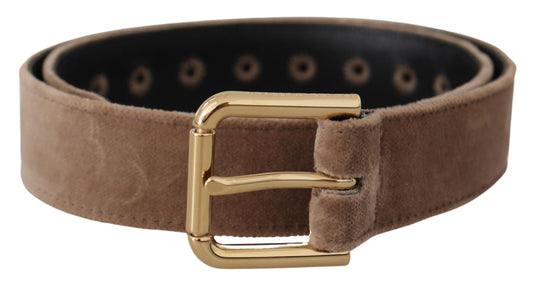 Dolce &amp; Gabbana Ceinture à boucle en métal avec logo doré en velours marron clair