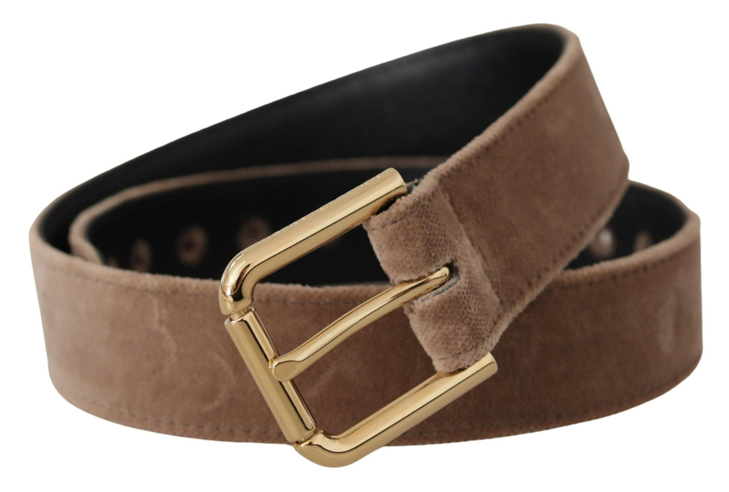 Dolce &amp; Gabbana Ceinture à boucle en métal avec logo doré en velours marron clair