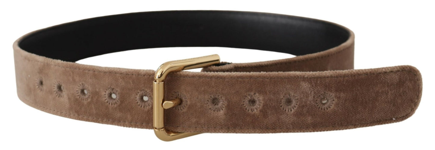 Dolce &amp; Gabbana Ceinture à boucle en métal avec logo doré en velours marron clair