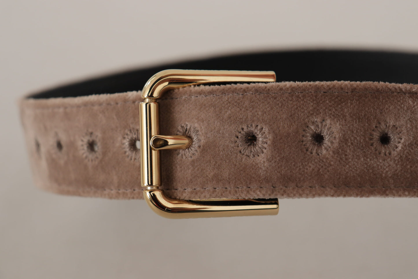 Dolce &amp; Gabbana Ceinture à boucle en métal avec logo doré en velours marron clair