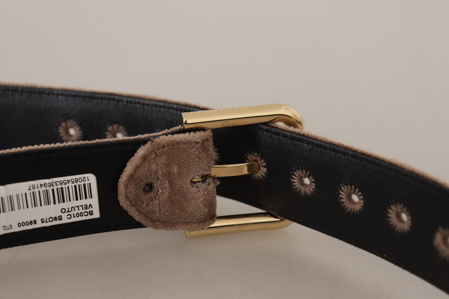 Dolce &amp; Gabbana Ceinture à boucle en métal avec logo doré en velours marron clair