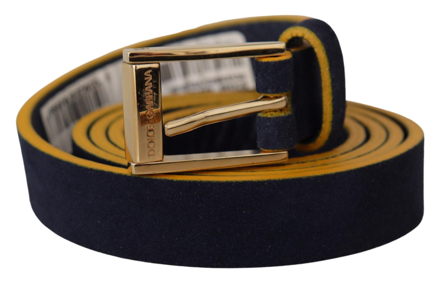 Dolce &amp; Gabbana Ceinture à boucle avec logo en métal doré jaune et daim bleu