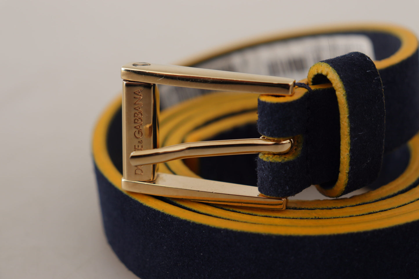 Dolce &amp; Gabbana Ceinture à boucle avec logo en métal doré jaune et daim bleu