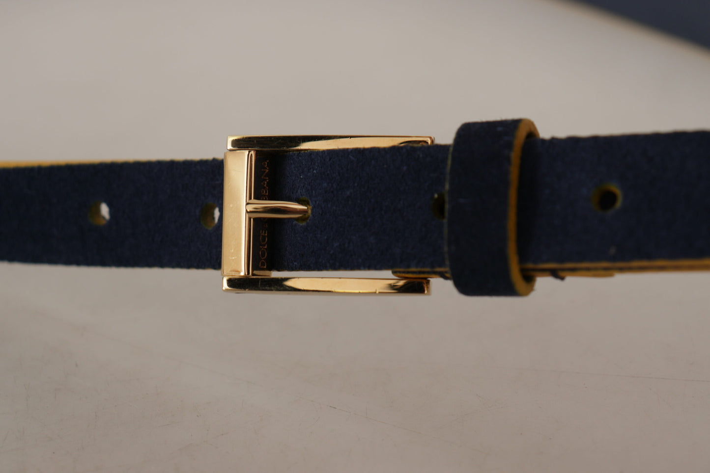 Dolce &amp; Gabbana Ceinture à boucle avec logo en métal doré jaune et daim bleu