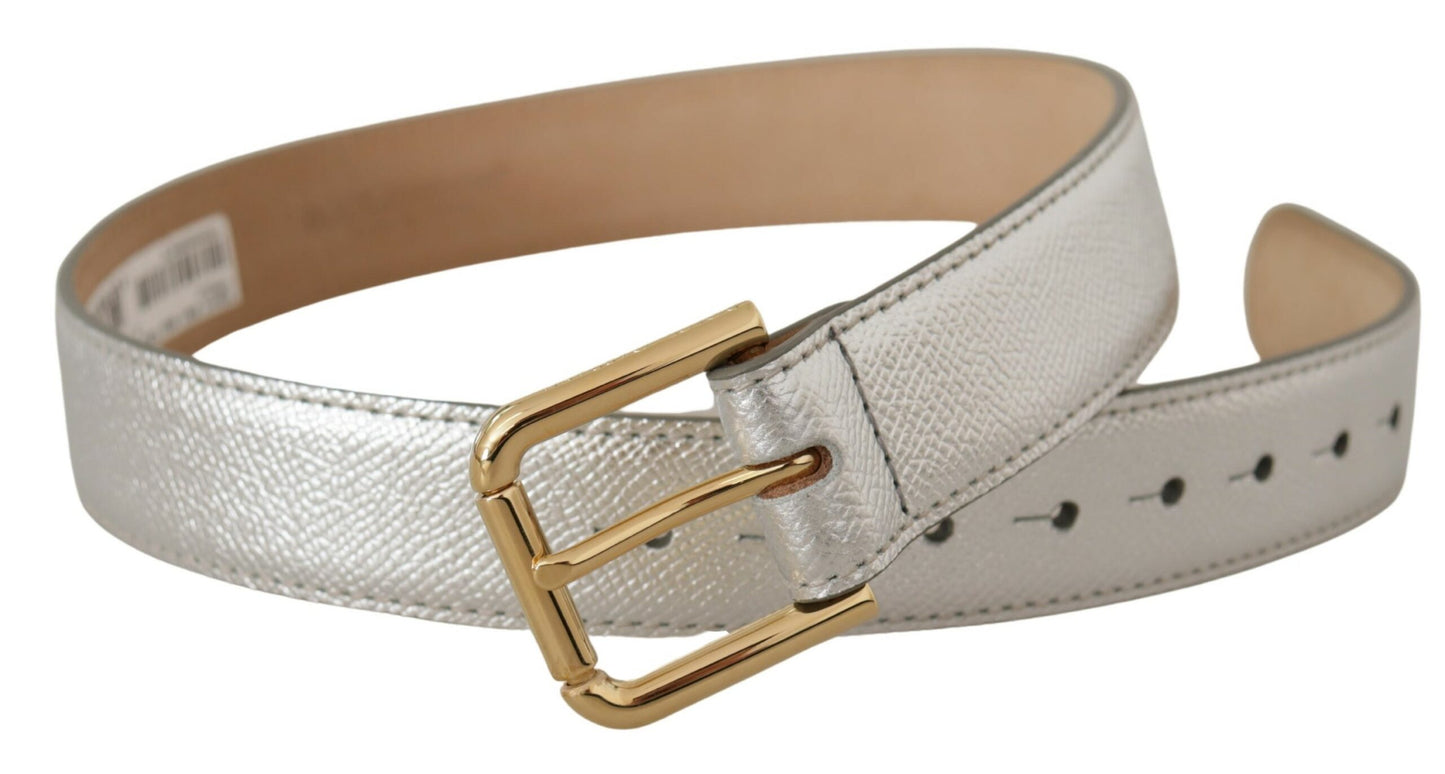 Dolce &amp; Gabbana Ceinture à boucle en métal avec logo doré en cuir argenté