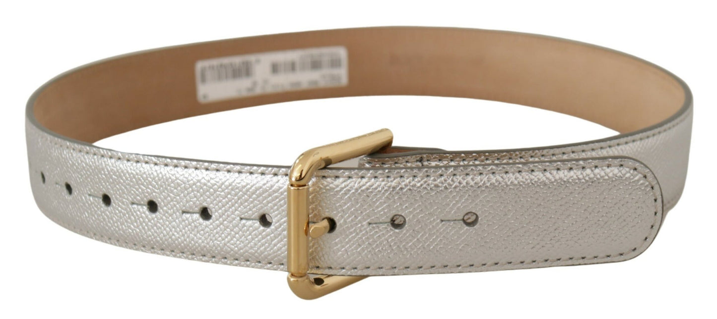 Dolce &amp; Gabbana Ceinture à boucle en métal avec logo doré en cuir argenté