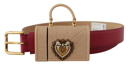 Dolce &amp; Gabbana Ceinture pour écouteurs en cuir rose Devotion Heart Micro Bag