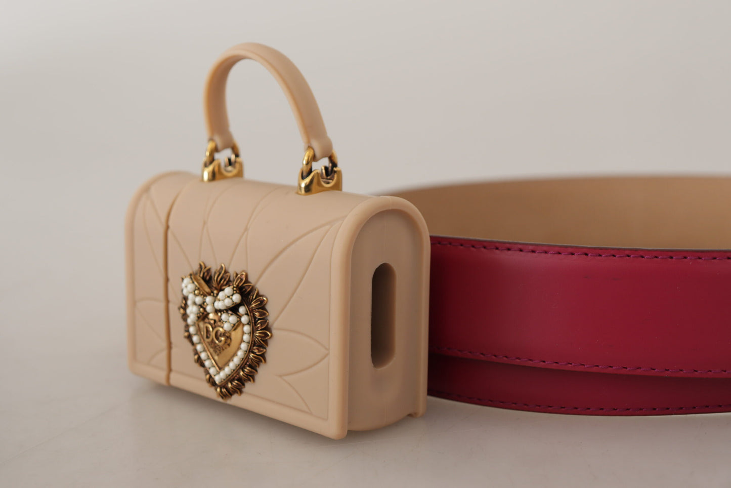 Dolce &amp; Gabbana Ceinture pour écouteurs en cuir rose Devotion Heart Micro Bag