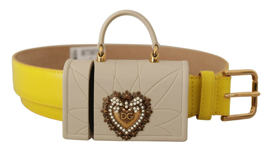 Dolce &amp; Gabbana Gelber Leder-Kopfhörergürtel „Devotion Heart Micro Bag“.