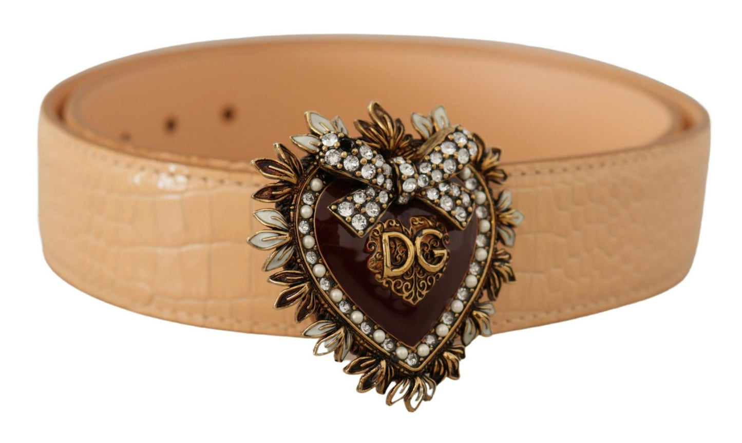 Dolce &amp; Gabbana Beige Croc Pattern DEVOTION Heart DG Ceinture à boucle de taille