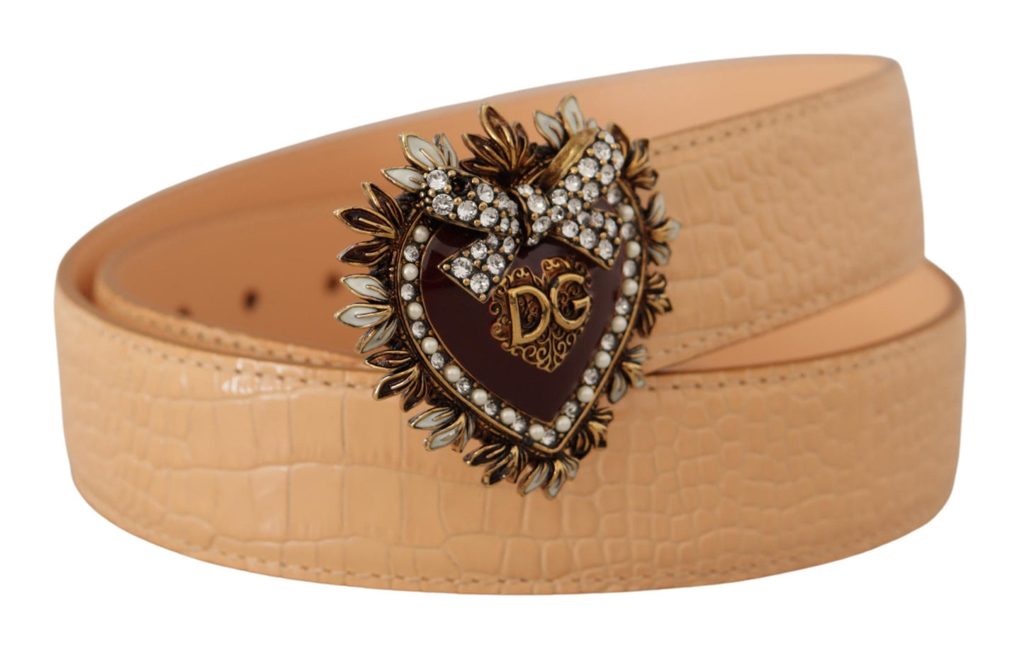 Dolce &amp; Gabbana Beige Croc Pattern DEVOTION Heart DG Ceinture à boucle de taille