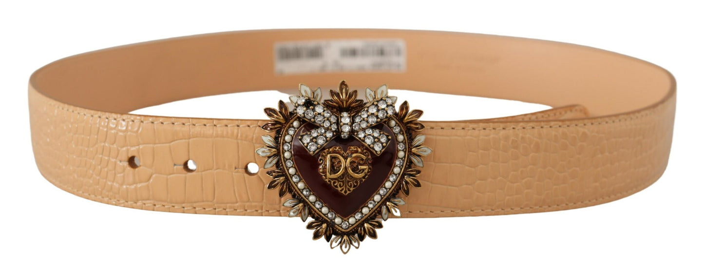 Dolce &amp; Gabbana Beige Croc Pattern DEVOTION Heart DG Ceinture à boucle de taille