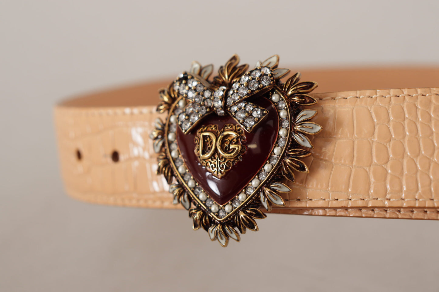 Dolce &amp; Gabbana Beige Croc Pattern DEVOTION Heart DG Ceinture à boucle de taille