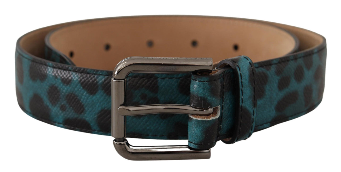 Dolce &amp; Gabbana Ceinture à boucle en métal avec logo imprimé léopard bleu vert