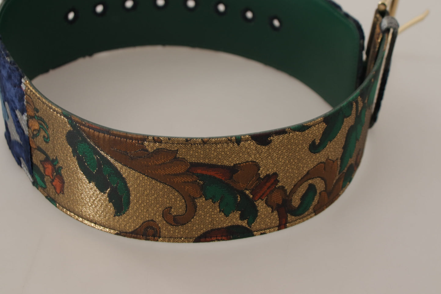 Dolce &amp; Gabbana Ceinture à boucle en métal doré en cuir brodé jacquard vert