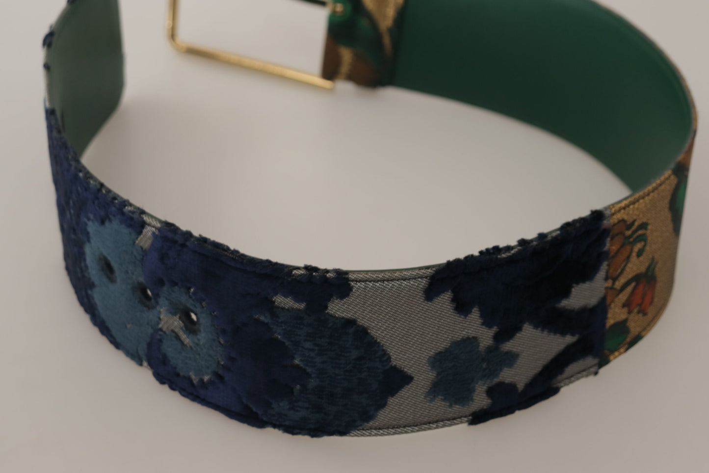 Dolce &amp; Gabbana Ceinture à boucle en métal doré en cuir brodé jacquard vert