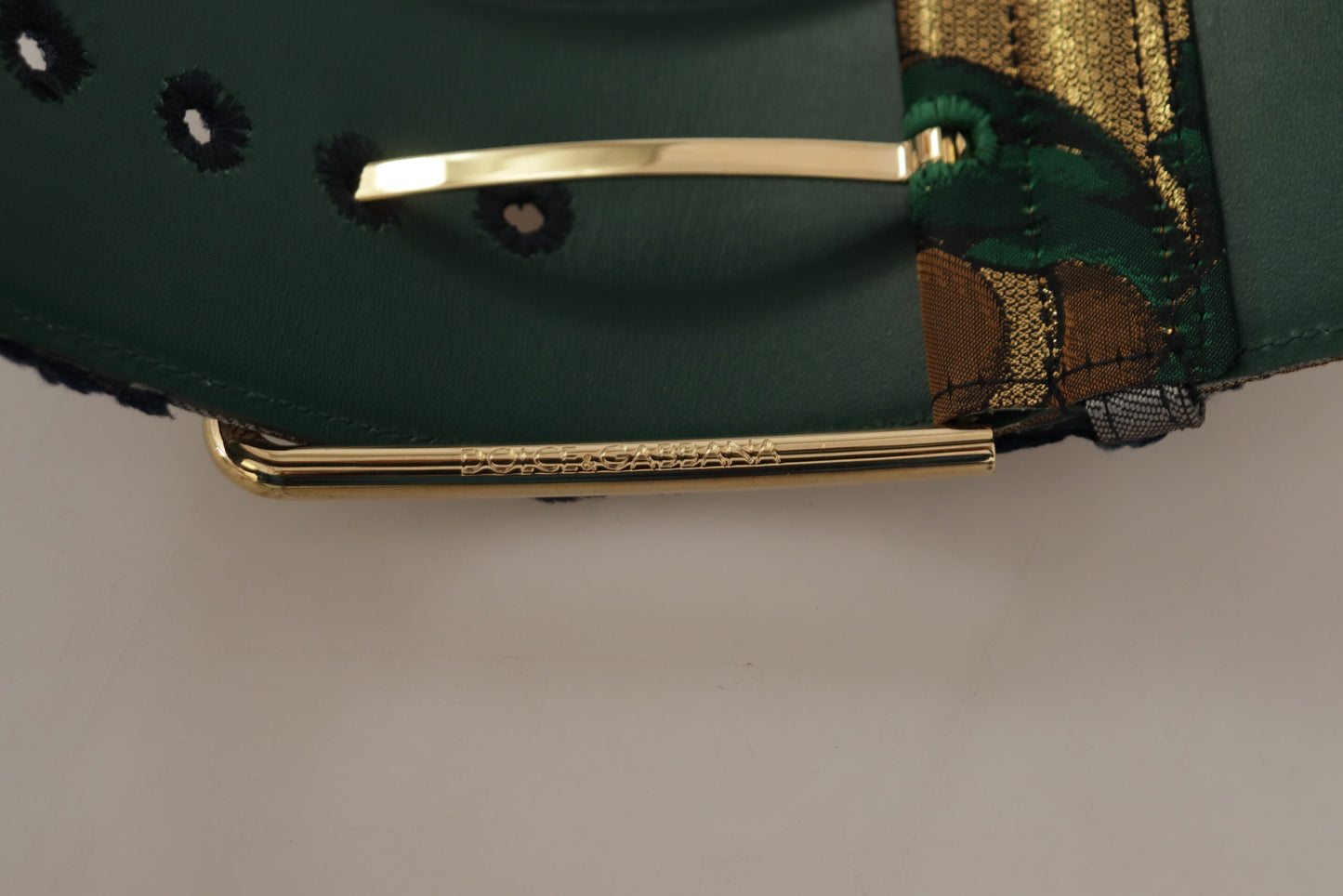 Dolce &amp; Gabbana Ceinture à boucle en métal doré en cuir brodé jacquard vert