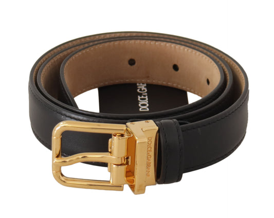 Dolce &amp; Gabbana Ceinture à boucle en cuir de veau noir avec logo en métal doré