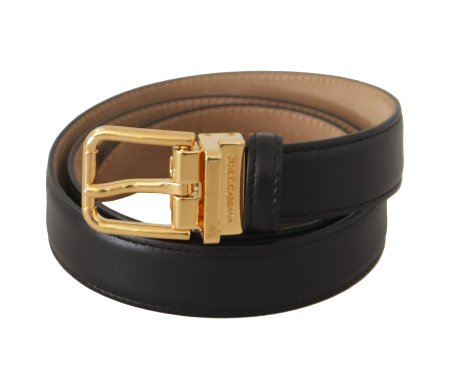 Dolce &amp; Gabbana Ceinture à boucle en cuir de veau noir avec logo en métal doré