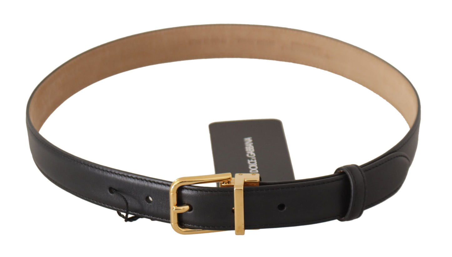 Dolce &amp; Gabbana Ceinture à boucle en cuir de veau noir avec logo en métal doré