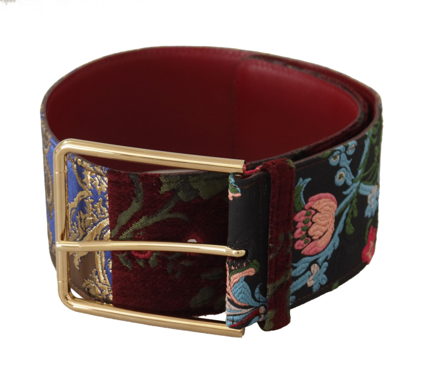 Dolce &amp; Gabbana Ceinture à boucle en métal avec logo doré en cuir brodé rouge