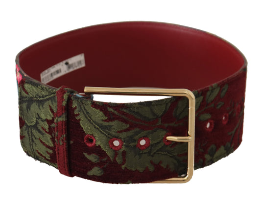 Dolce &amp; Gabbana Ceinture à boucle en métal avec logo doré en cuir brodé rouge