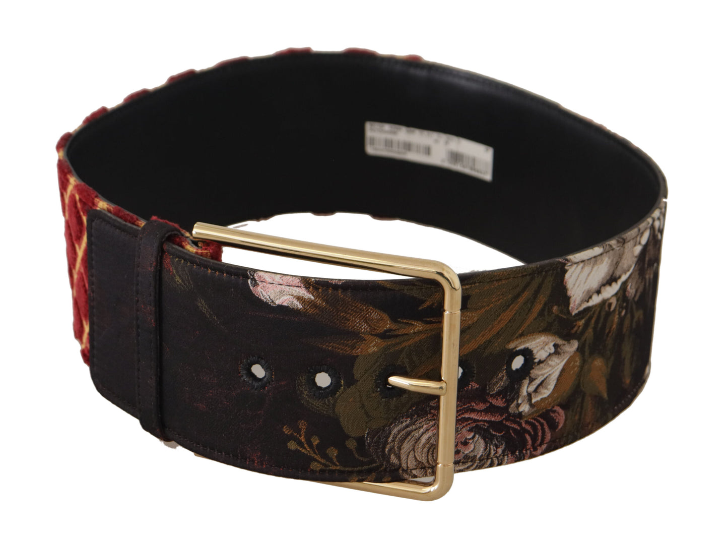 Dolce &amp; Gabbana Ceinture large en cuir multicolore à boucle en métal doré à fleurs