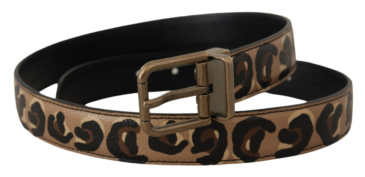 Dolce &amp; Gabbana Ceinture à boucle en métal bronze à imprimé léopard en cuir marron