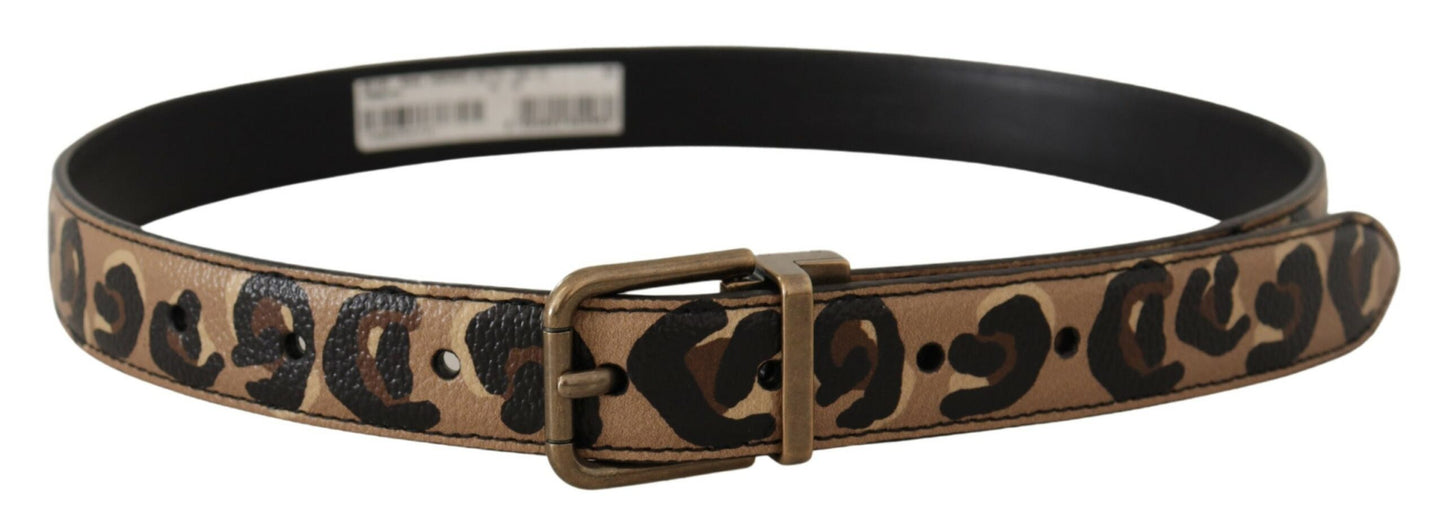 Dolce &amp; Gabbana Ceinture à boucle en métal bronze à imprimé léopard en cuir marron