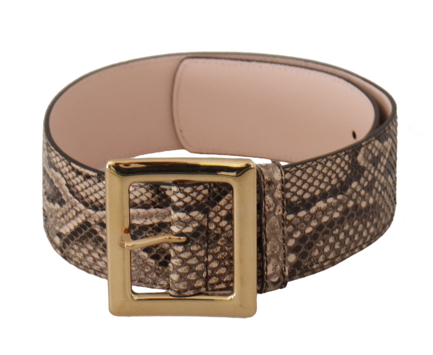 Dolce &amp; Gabbana Ceinture large en cuir exotique beige avec boucle en métal doré