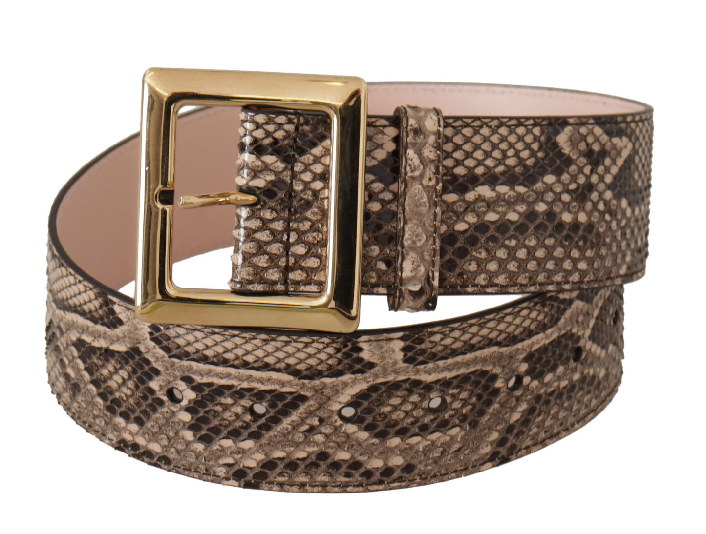 Dolce &amp; Gabbana Ceinture large en cuir exotique beige avec boucle en métal doré