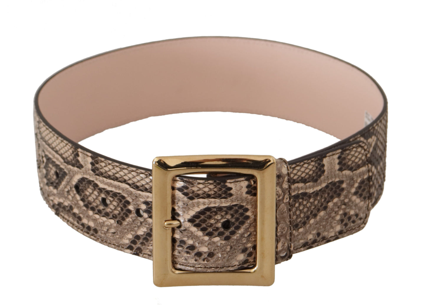 Dolce &amp; Gabbana Ceinture large en cuir exotique beige avec boucle en métal doré