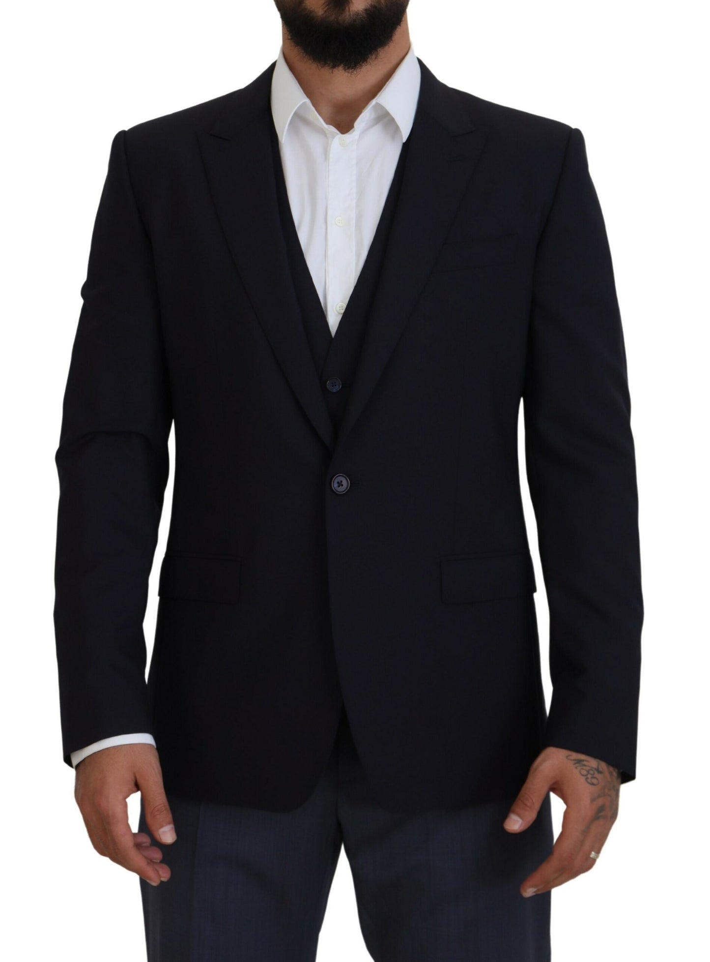 Dolce & Gabbana Elegant Navy Wool Blend Martini Blazer