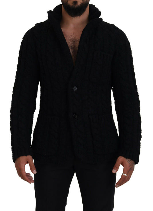 Dolce &amp; Gabbana Pull cardigan boutonné en tricot de laine noir