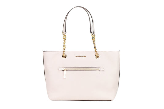 Michael Kors Jet Set Sac fourre-tout en cuir avec chaîne zippée sur le devant, moyen poudré, blush