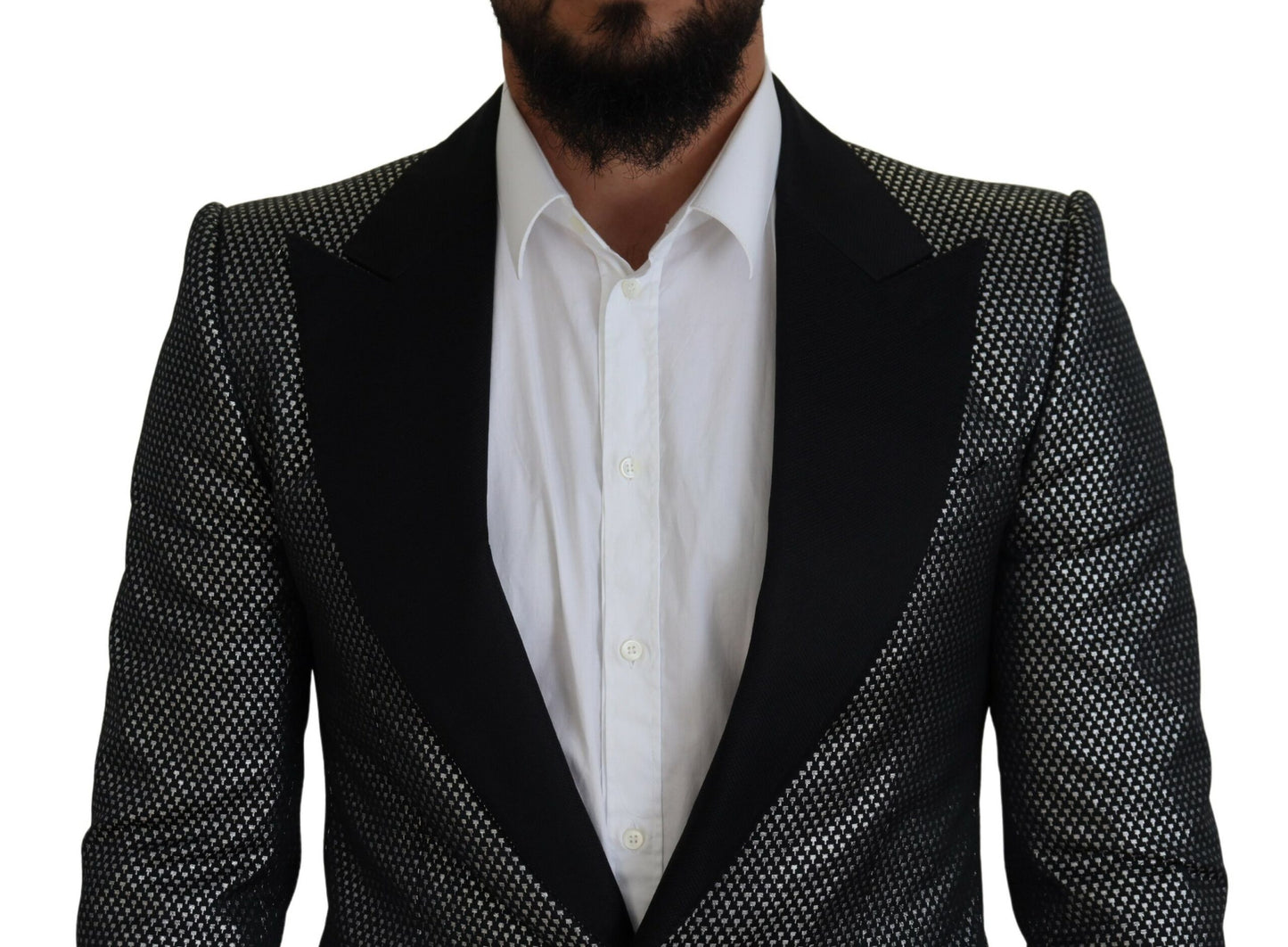 Dolce &amp; Gabbana Blazer coupe slim en jacquard noir argenté