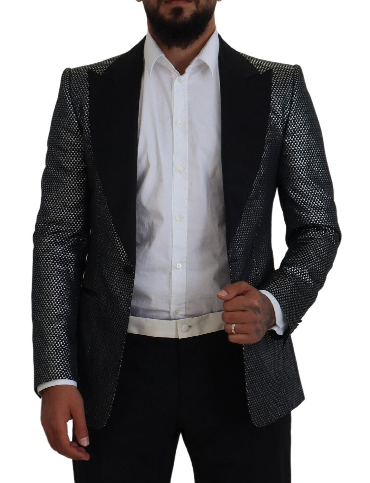 Dolce &amp; Gabbana Blazer coupe slim en jacquard noir argenté