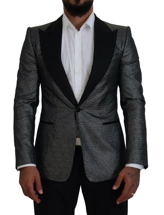 Dolce &amp; Gabbana Blazer coupe slim en jacquard noir argenté