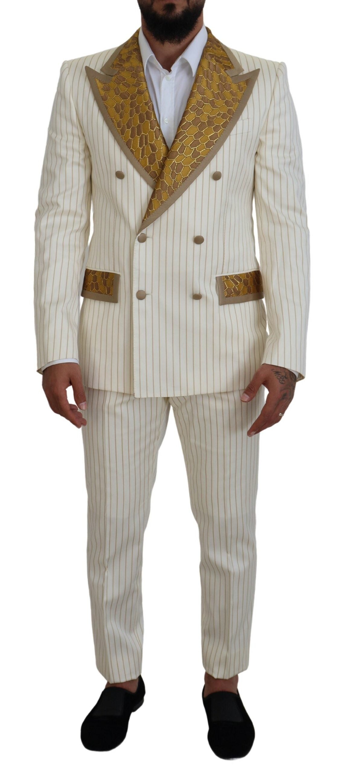 Dolce &amp; Gabbana Costume slim fit smoking rayé or blanc cassé