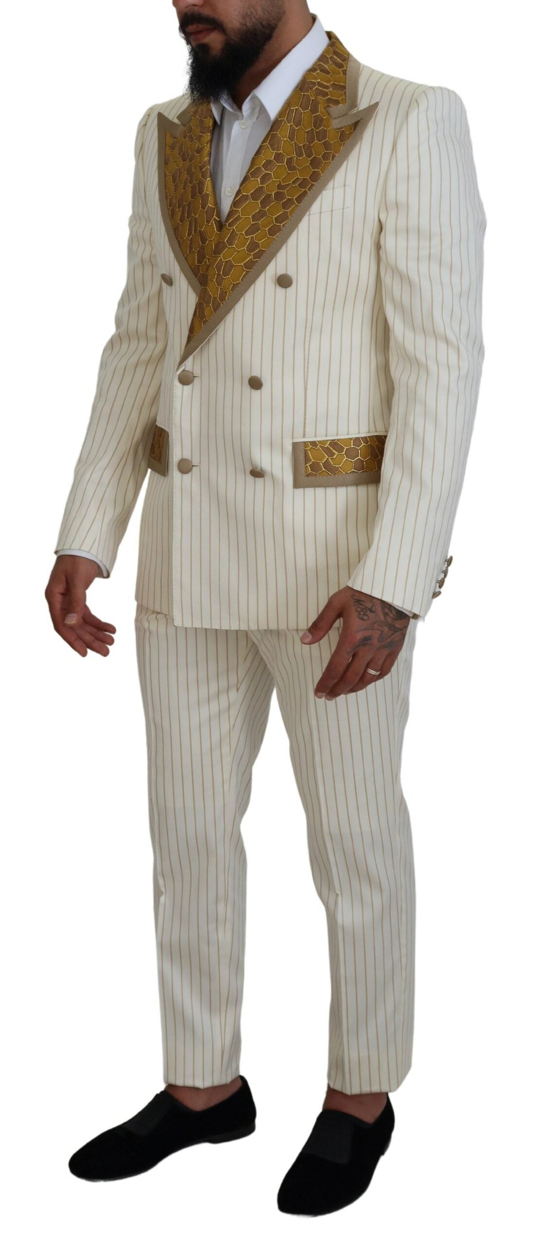 Dolce &amp; Gabbana Costume slim fit smoking rayé or blanc cassé