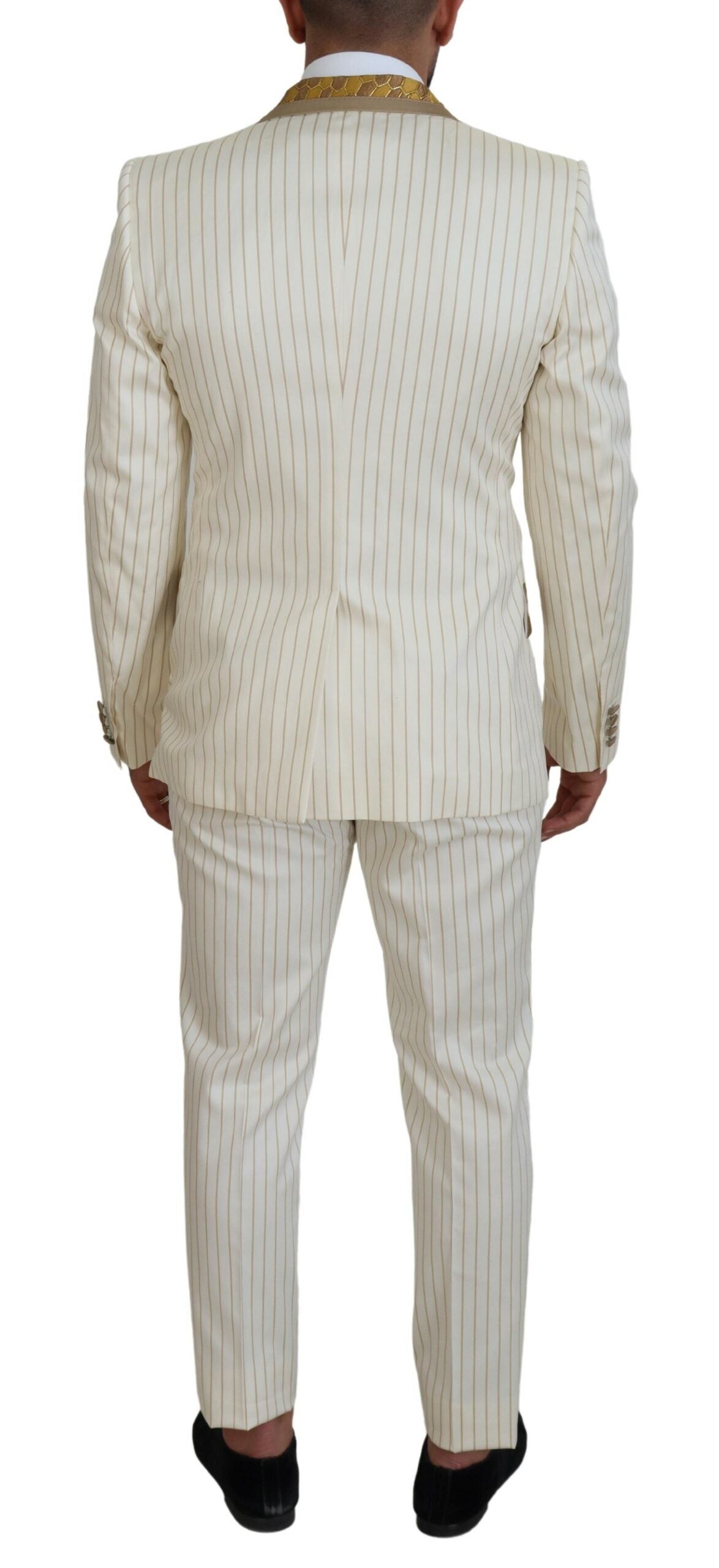 Dolce &amp; Gabbana Costume slim fit smoking rayé or blanc cassé