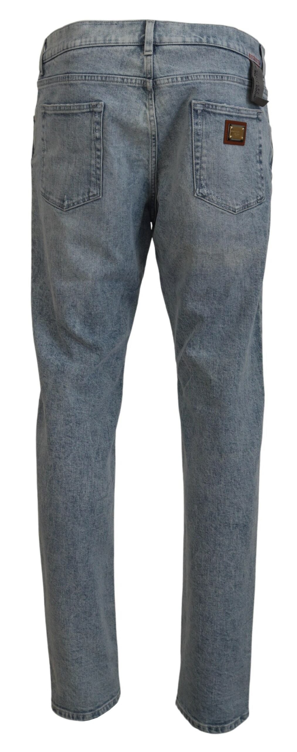 Dolce &amp; Gabbana Jean slim en denim de coton délavé bleu