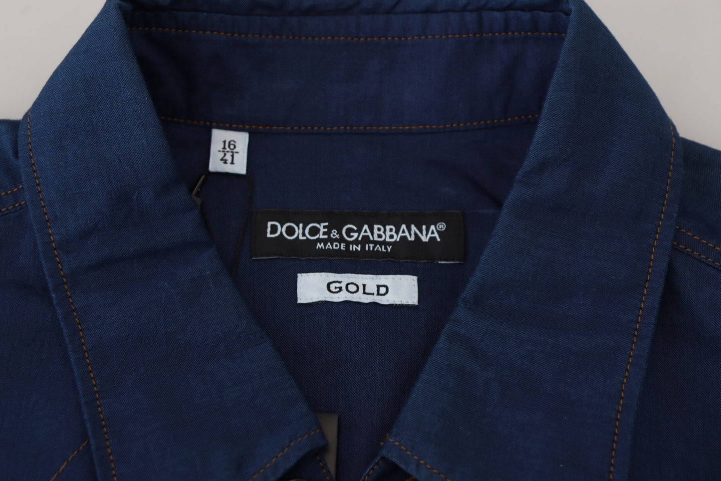 Dolce &amp; Gabbana Chemise coupe slim en coton denim bleu GOLD