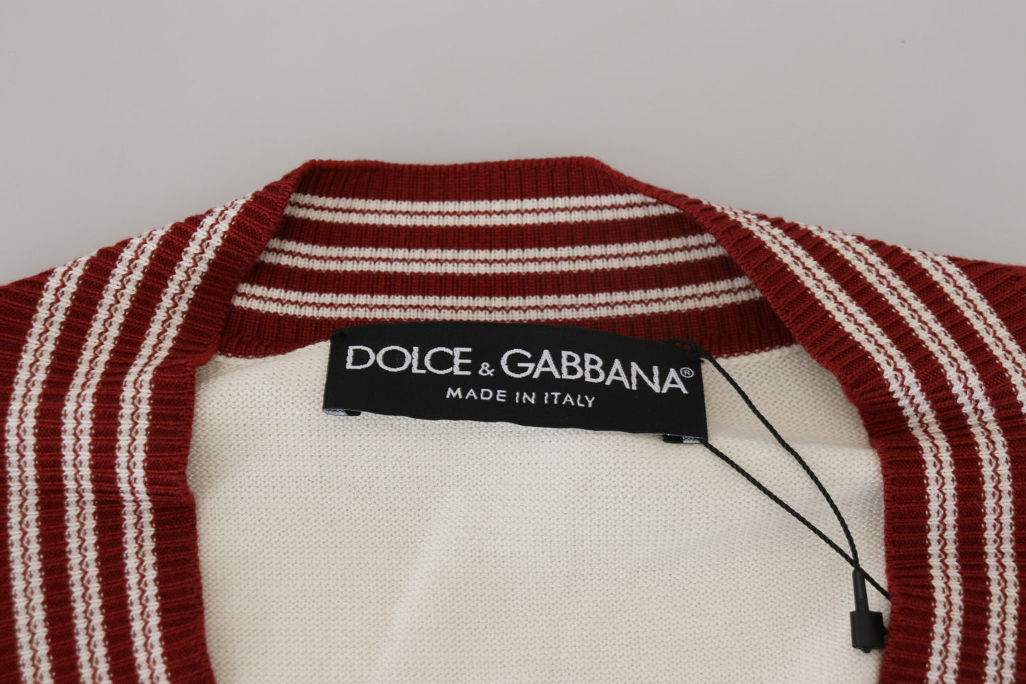 Dolce &amp; Gabbana Pull tricoté à col en V blanc rouge